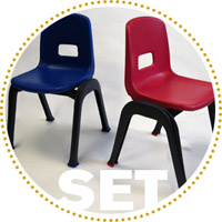 D130 Set of 2 Stackable School Chairs, 12" High Seat, Red & Blue, Heavy Duty
