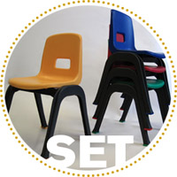D130 Set of 4 Stackable School Chairs, 12" High Seats, Red, Blue, Yellow, Green, Heavy Duty